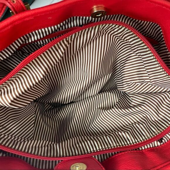 Nine West Beige Red Gold Studded Tote medium Shoulder Bag Circles Multi Pockets - Picture 5 of 13